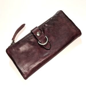 Frye Melissa Buckle Leather Wallet Wine Brown